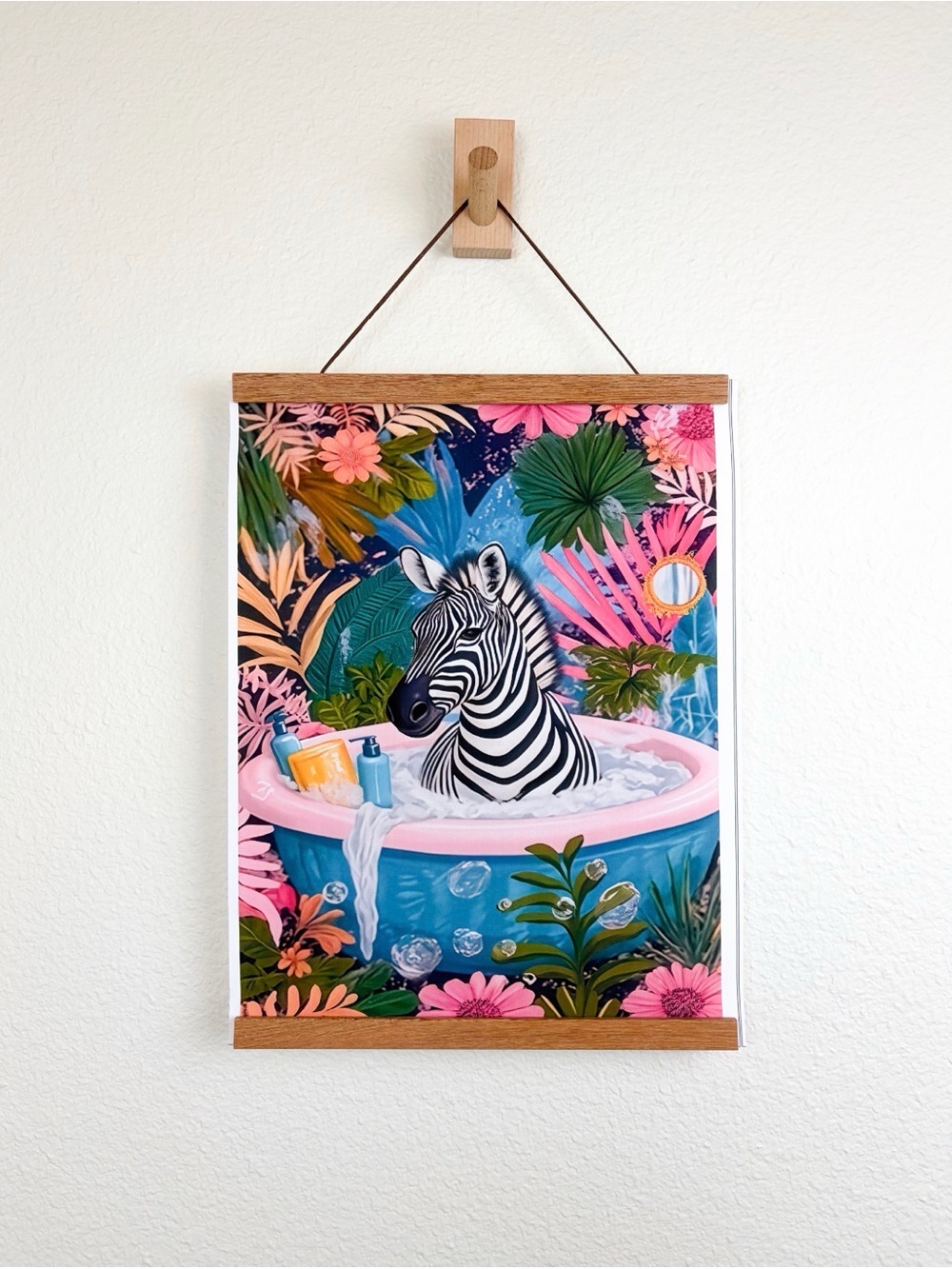 Chic Tropical Zebra in Bathtub Decor Bathroom Wall Art